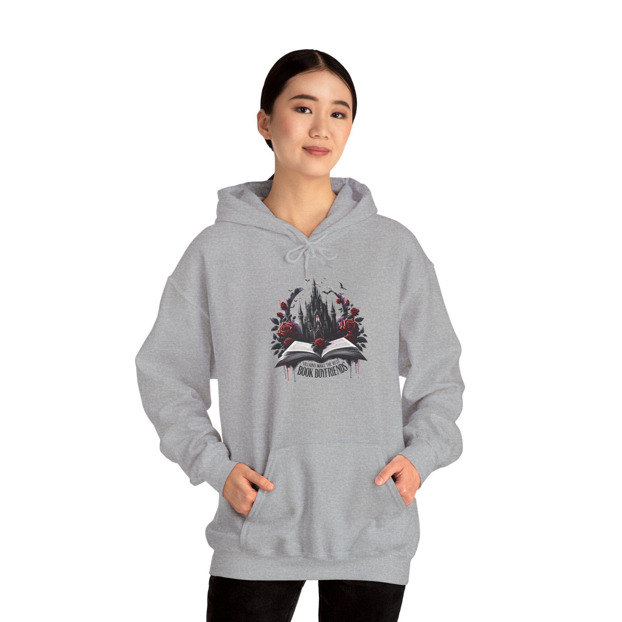 Book of Shadows Hoodie — Gothic Open Book Design with Roses