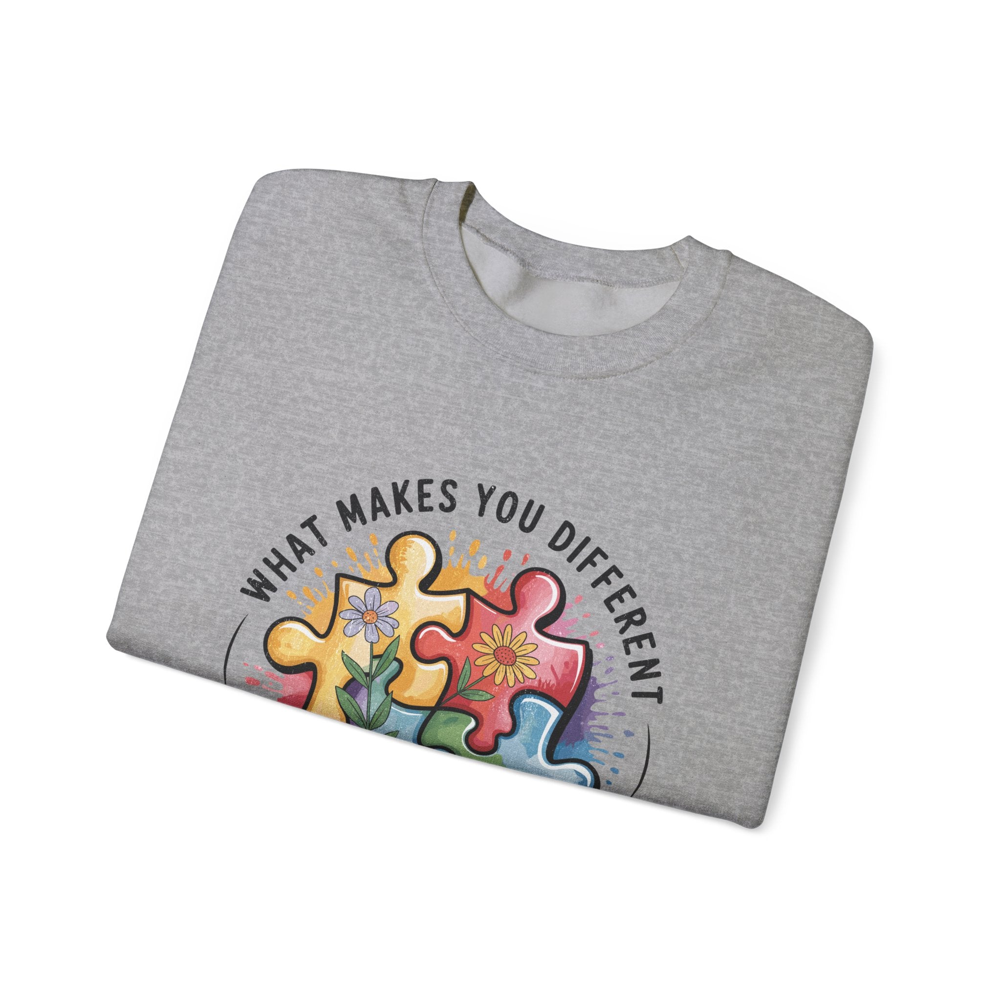 Autism Awareness Crewneck Sweatshirt — “What Makes You Different Is What Makes You Beautiful”