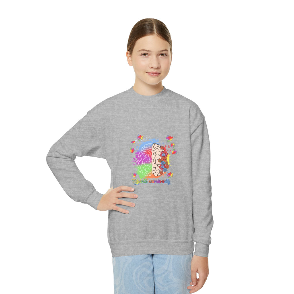 Youth Crewneck Sweatshirt — Colorful Rainbow Lion Design, Kids Graphic Pullover