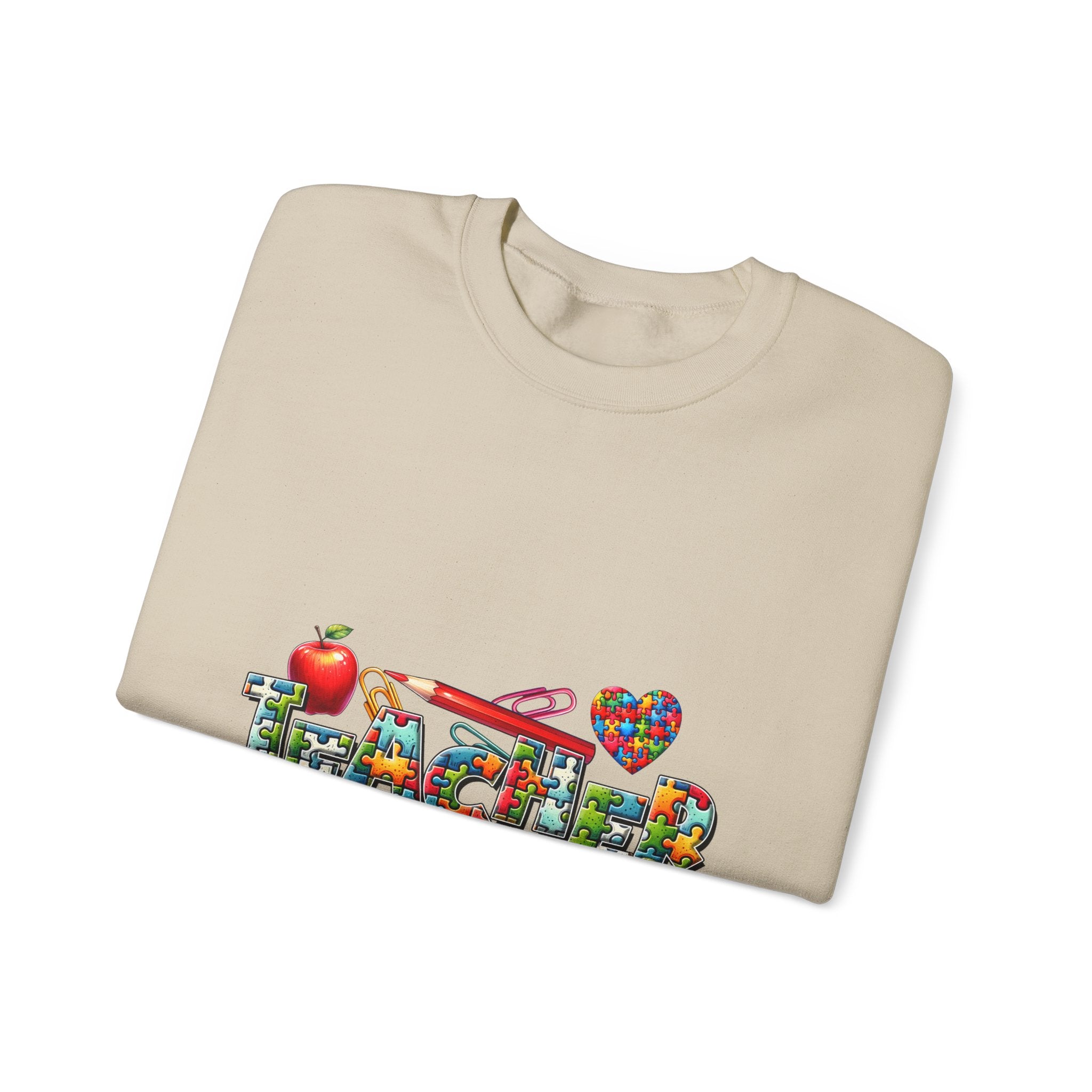 Teacher Crewneck Sweatshirt — Colorful Apple & School Supply Design