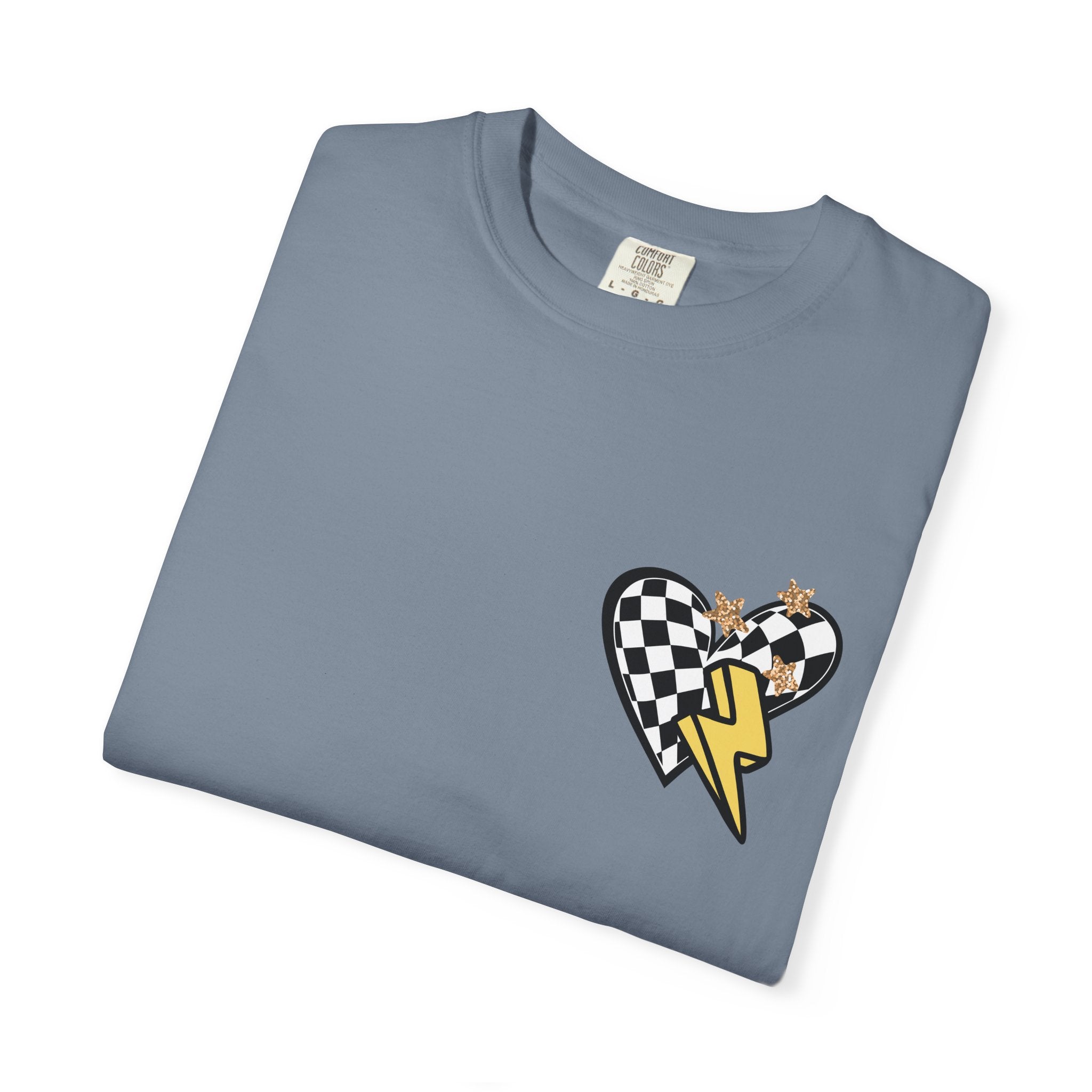 Graphic T-Shirt — Checker Heart & Tiger Collage Design