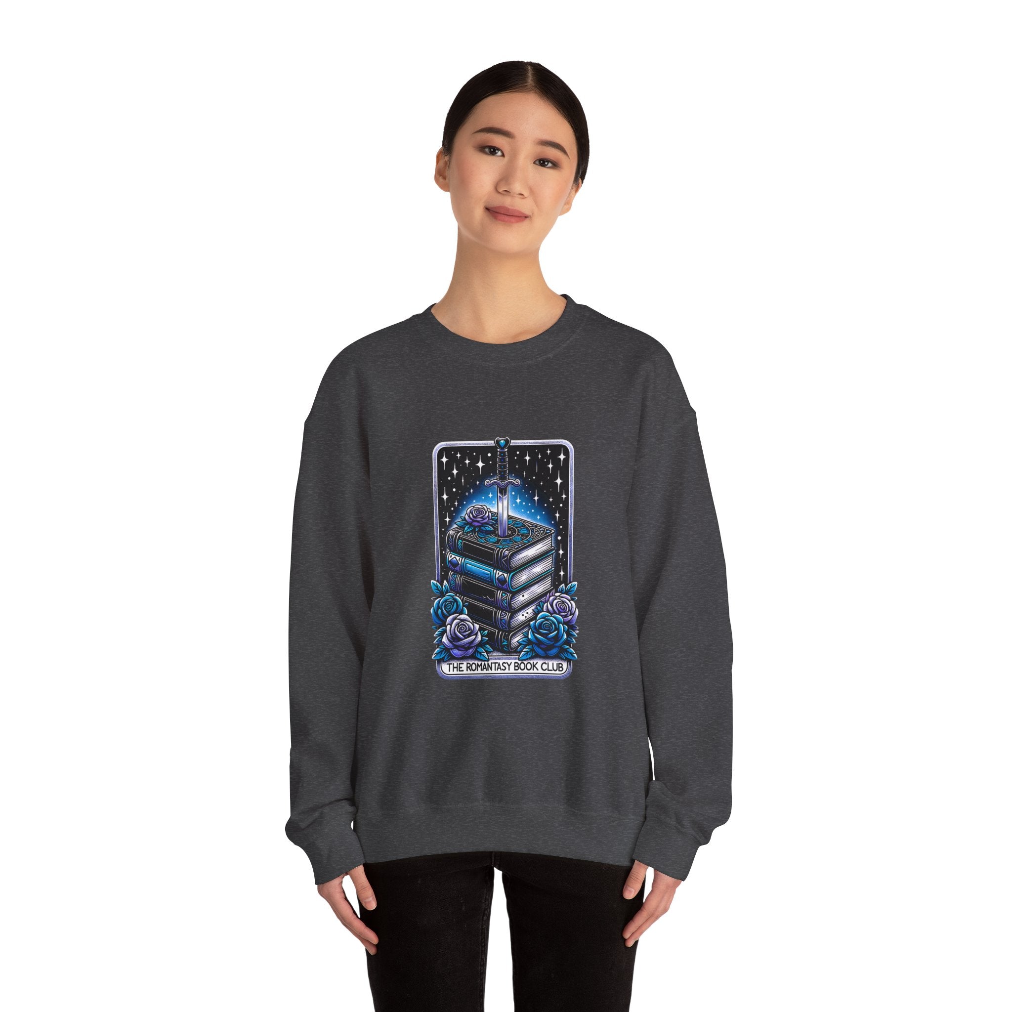Crewneck Sweatshirt — "The Forlorn Book Club" Gothic Stack of Books Design