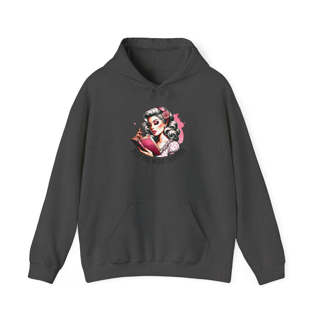 Hoodie — Retro Pin-Up Reader “Just One More Chapter” Cozy Book Lover Sweatshirt