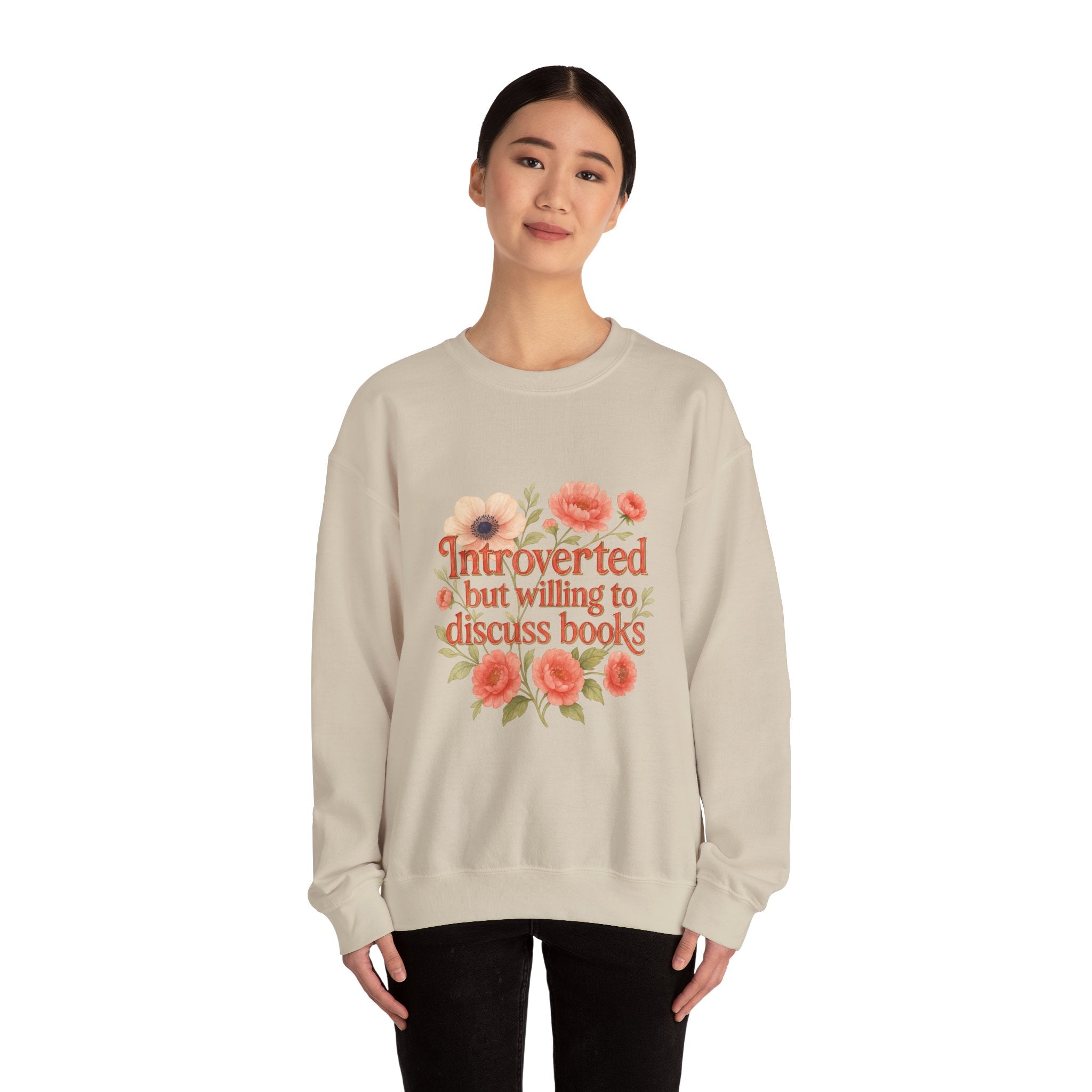 Booklover Sweatshirt — "Introverted but willing to discuss books" Floral Crewneck