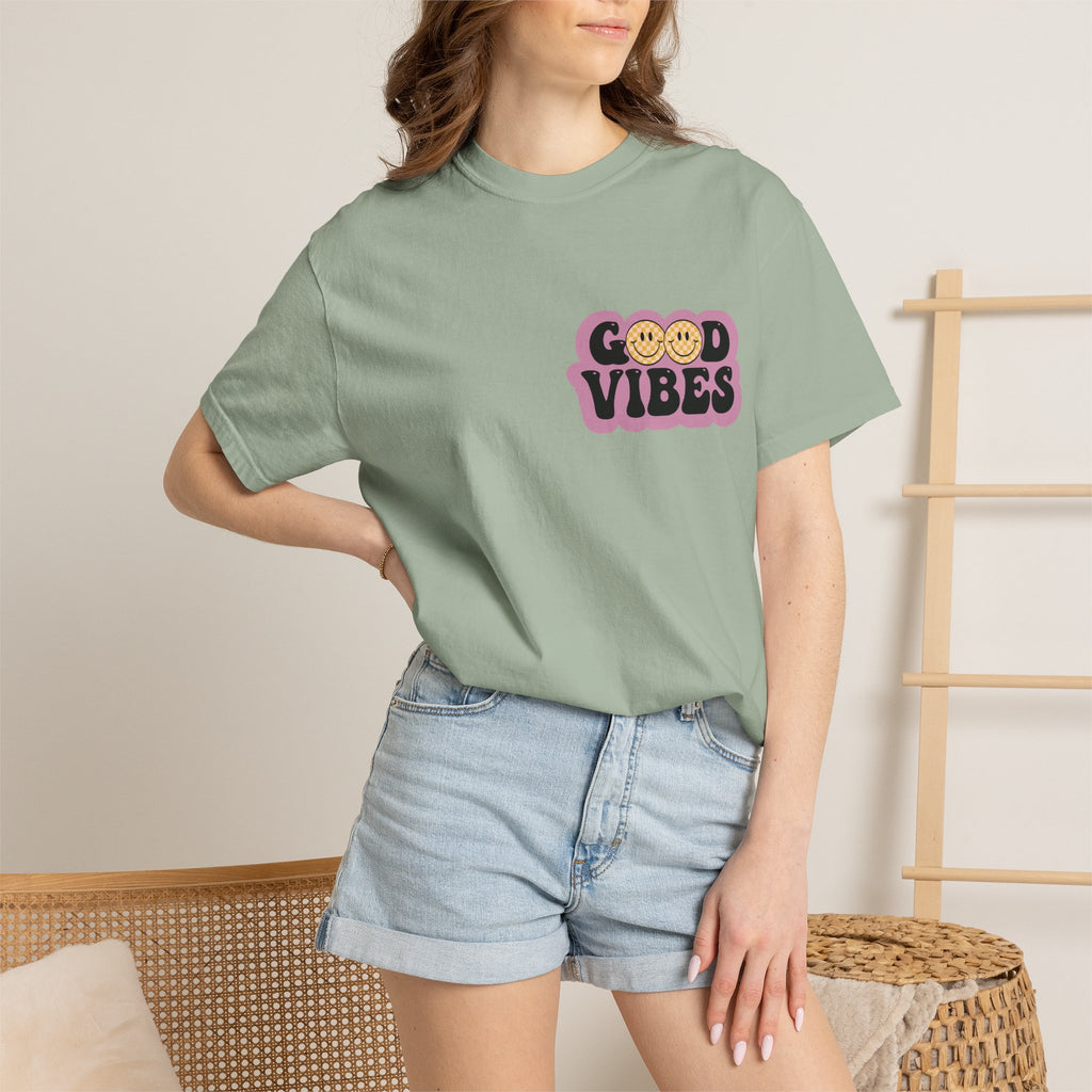 Good Vibes Retro Graphic T-Shirt — Free Spirit Smiley Desert Design
