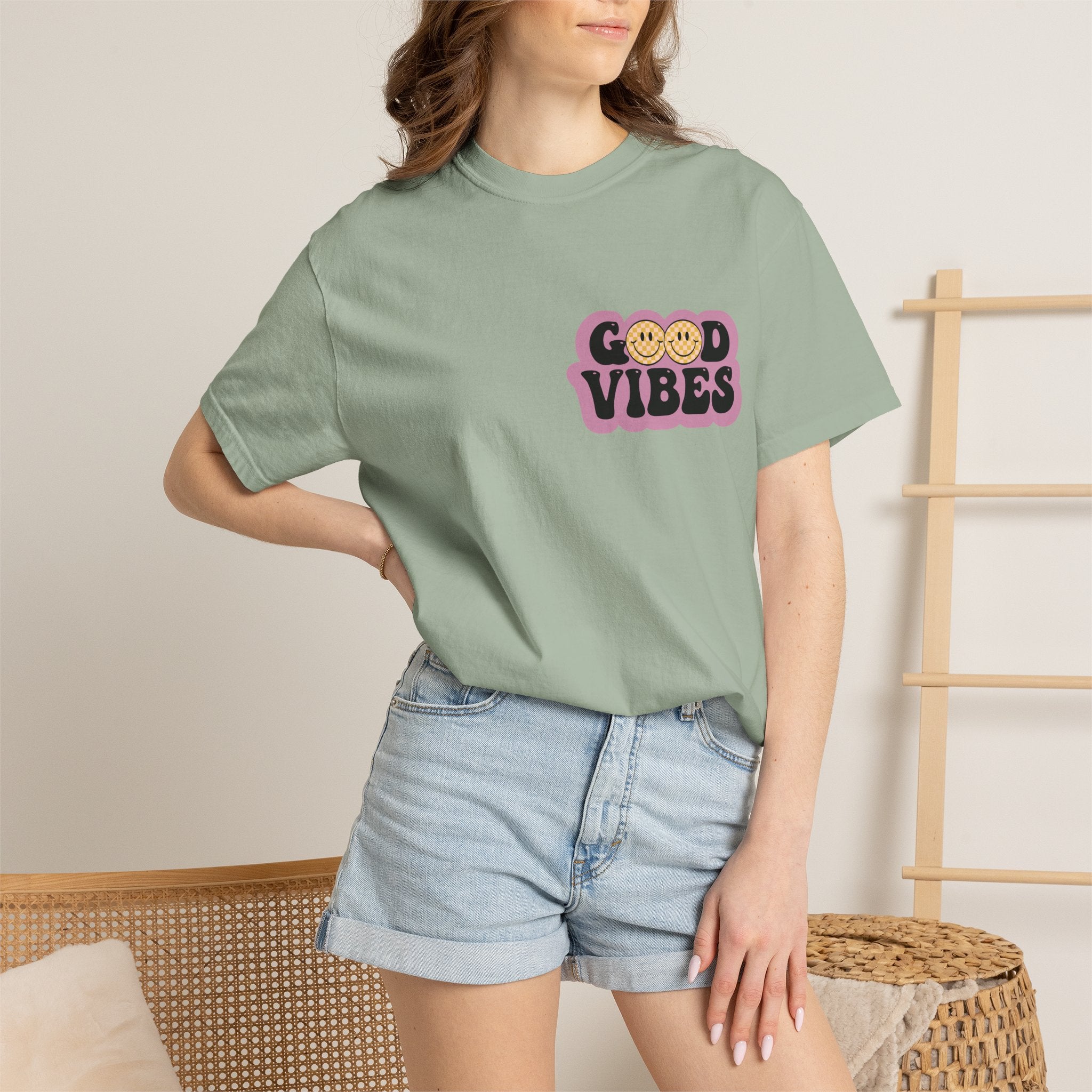 Good Vibes Retro Graphic T-Shirt — Free Spirit Smiley Desert Design