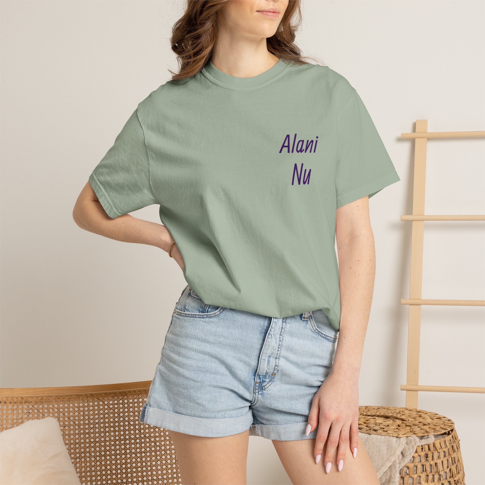 Graphic T-Shirt — 'Alani Nu' Collage Back Print, Retro Floral & Lip Art Tee
