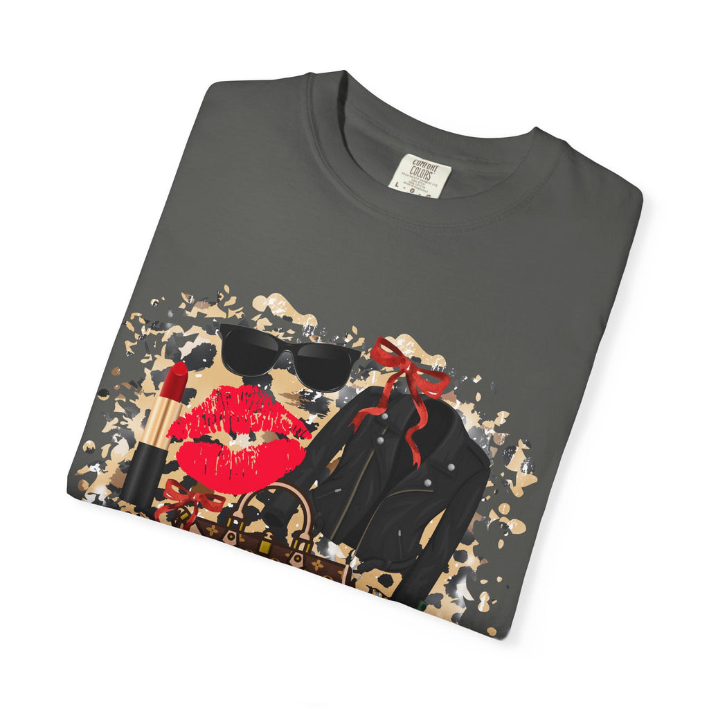 Graphic Fashion Tee — Luxury Handbag & Lips Collage
