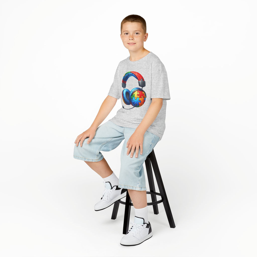 Kids Headset T‑Shirt with Puzzle Autism Awareness Design