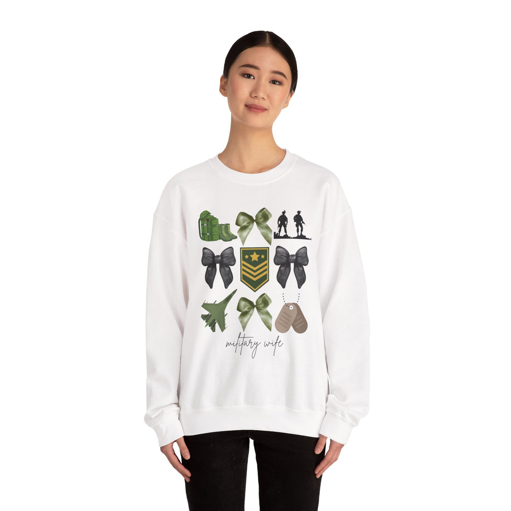 Military Wife Crewneck Sweatshirt – Olive Green Ribbon & Rank Emblem