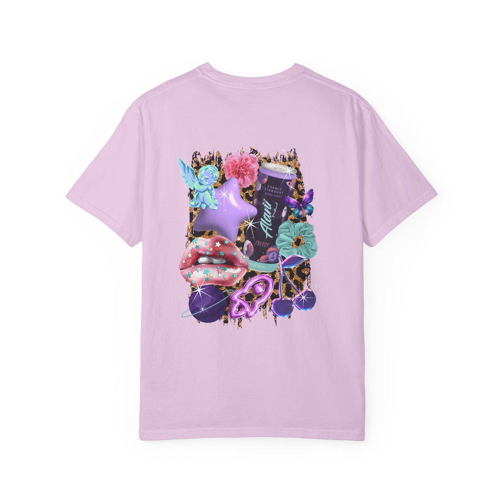Graphic T-Shirt — 'Alani Nu' Collage Back Print, Retro Floral & Lip Art Tee