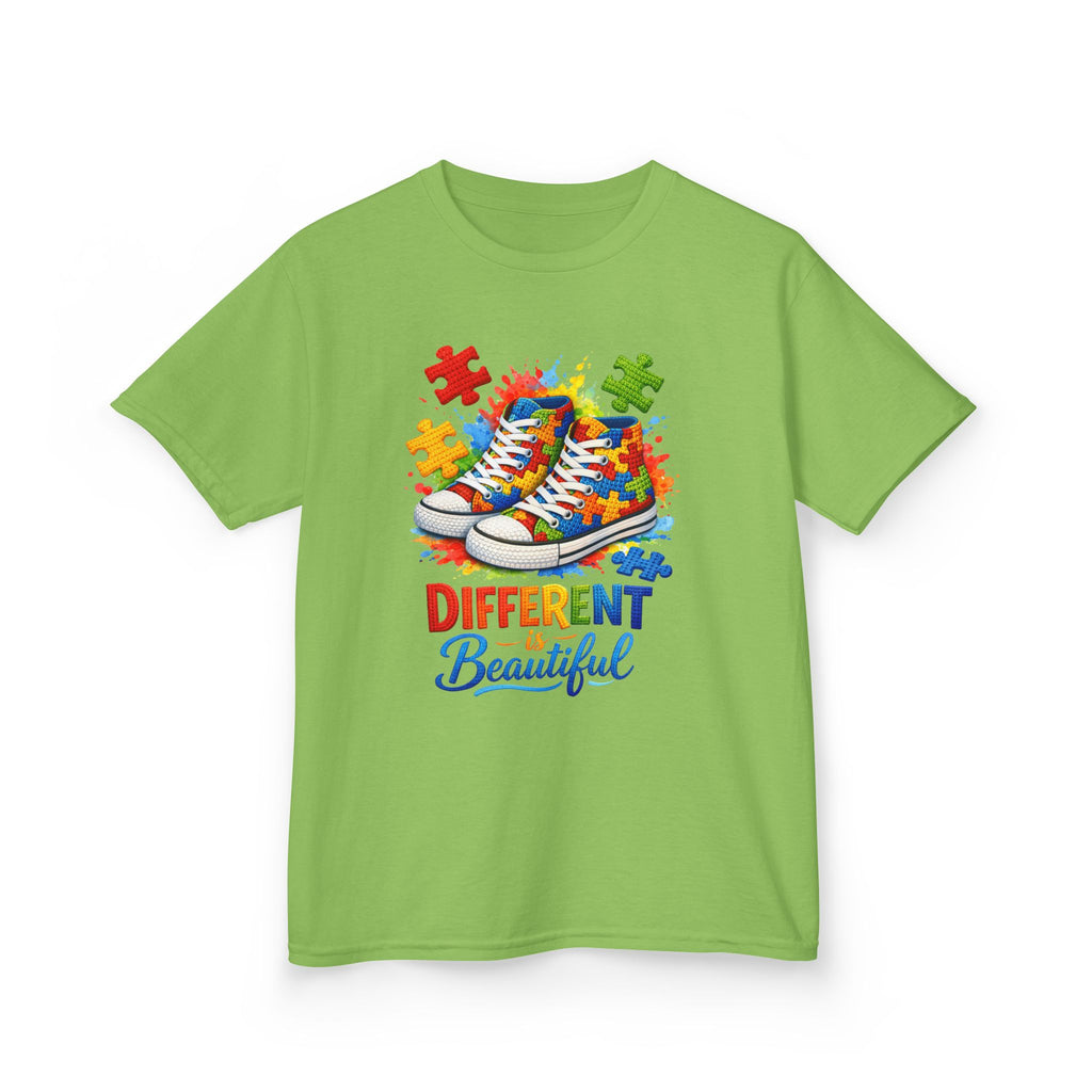 Kids T‑Shirt — 'Different Beautiful' Autism Awareness Sneakers Design
