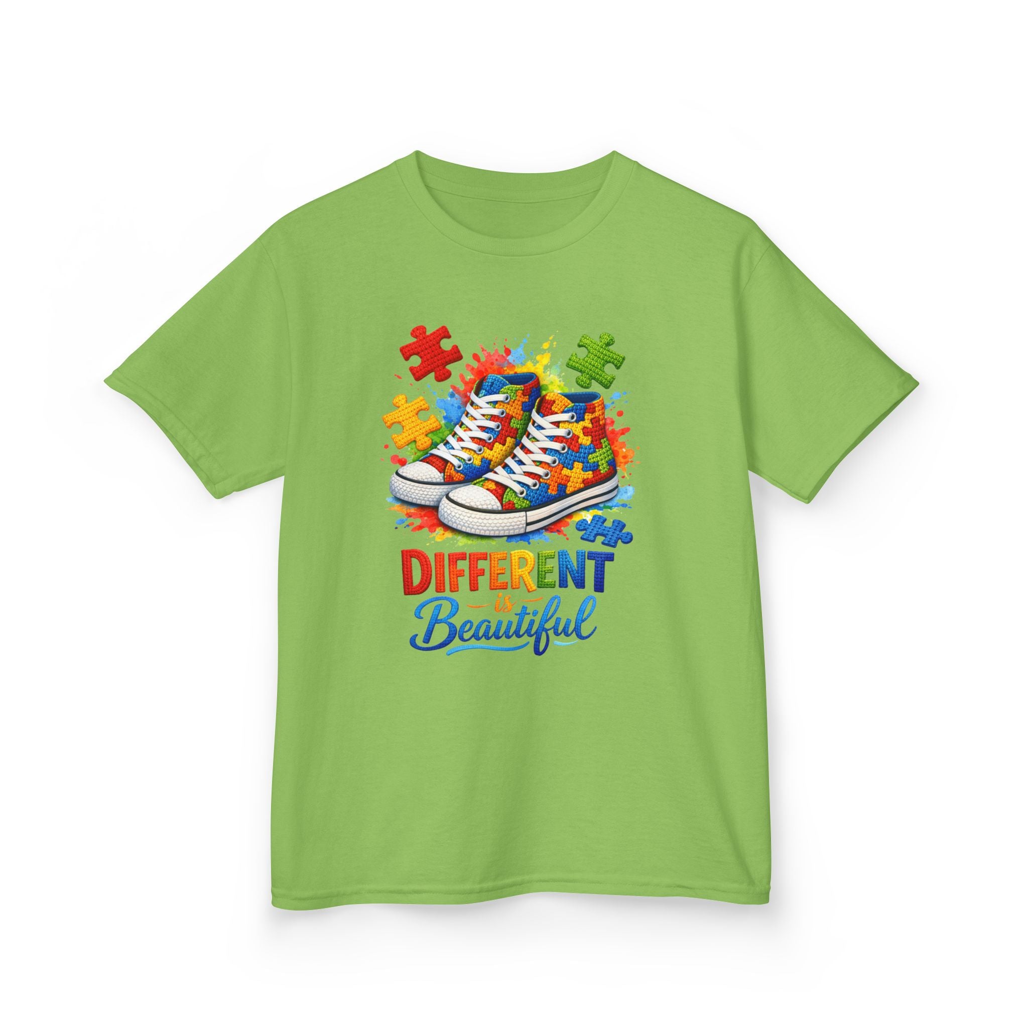 Kids T‑Shirt — 'Different Beautiful' Autism Awareness Sneakers Design