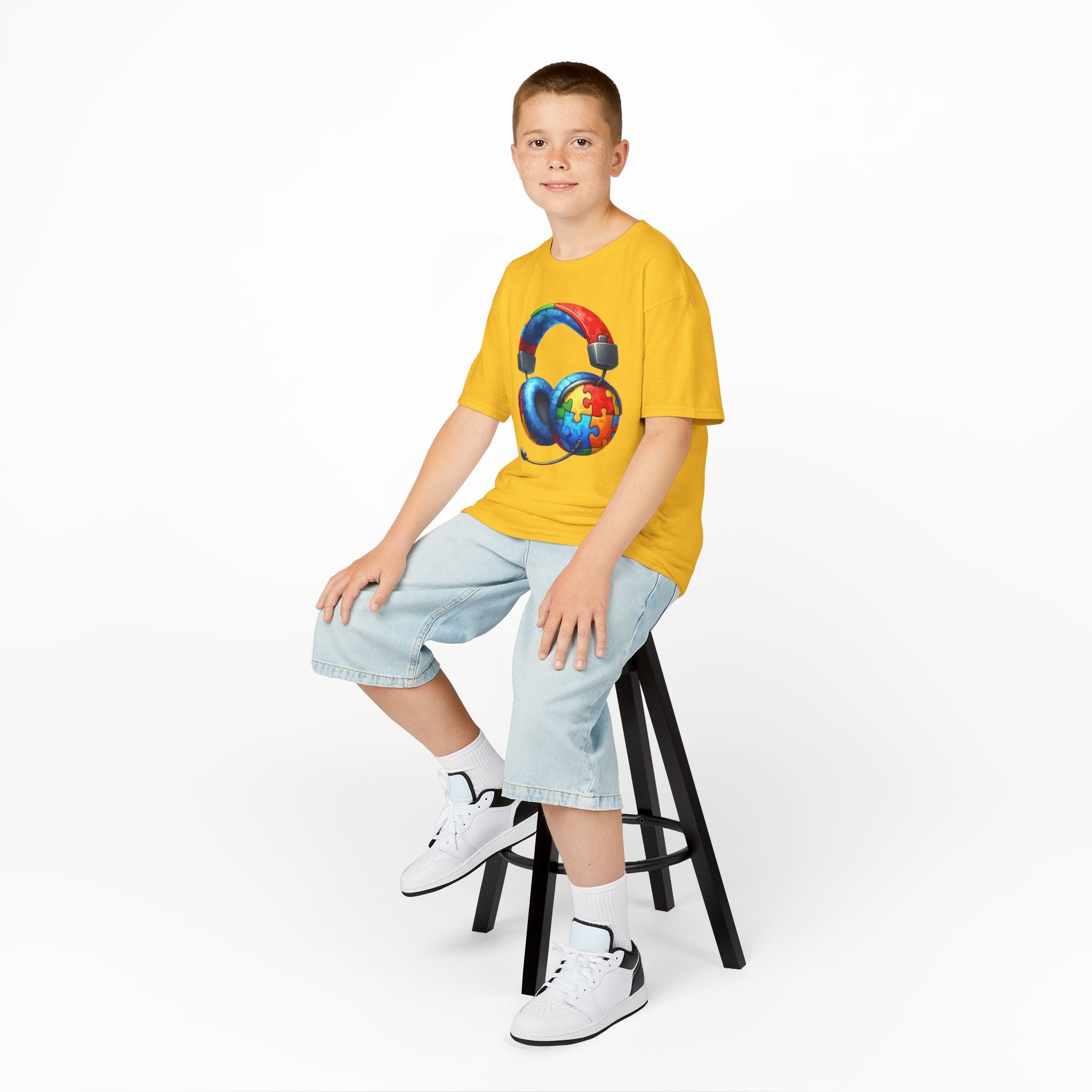 Kids Headset T‑Shirt with Puzzle Autism Awareness Design