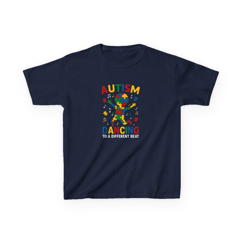 Kids T-Shirt — 'Autism Dancing' Colorful Puzzle-Child Silhouette Tee