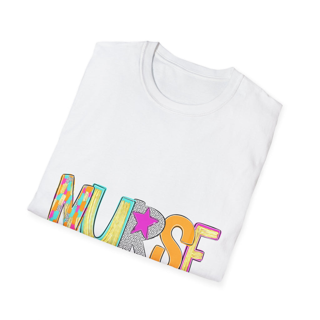 Nurse Colorful Lettering T-Shirt – Playful Scrubs-Themed Tee for Nurses