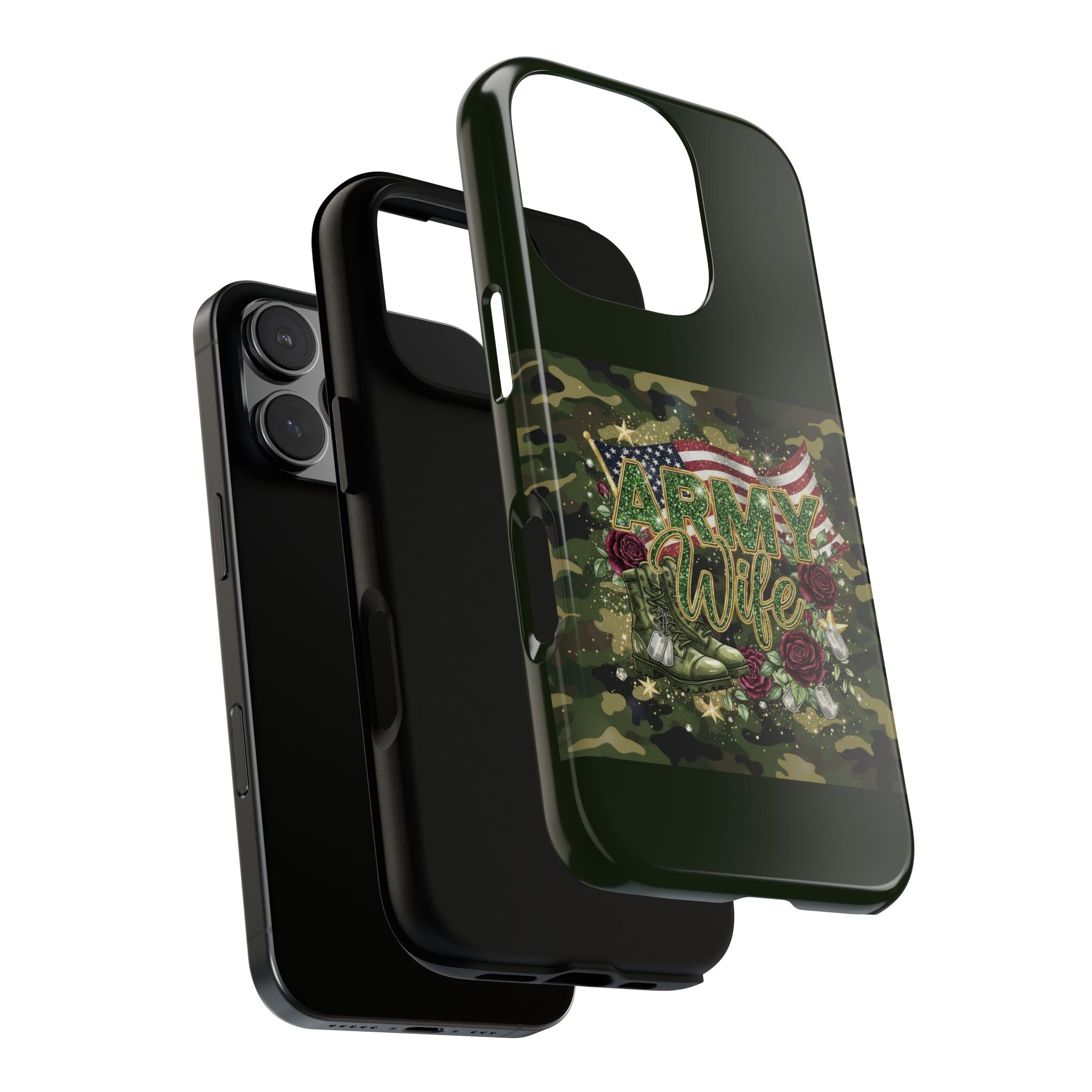 Army Wife Tough Phone Case — Camo Flag Design with Roses