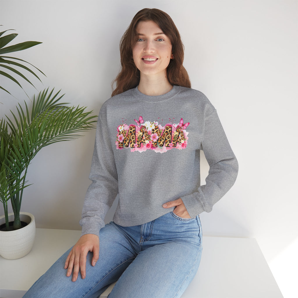Mama Leopard Floral Crewneck Sweatshirt – Pink Butterflies