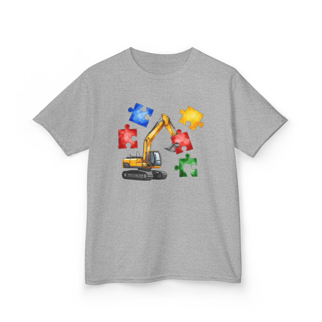 Kids Excavator Puzzle T-Shirt — Construction Truck Autism Awareness Tee