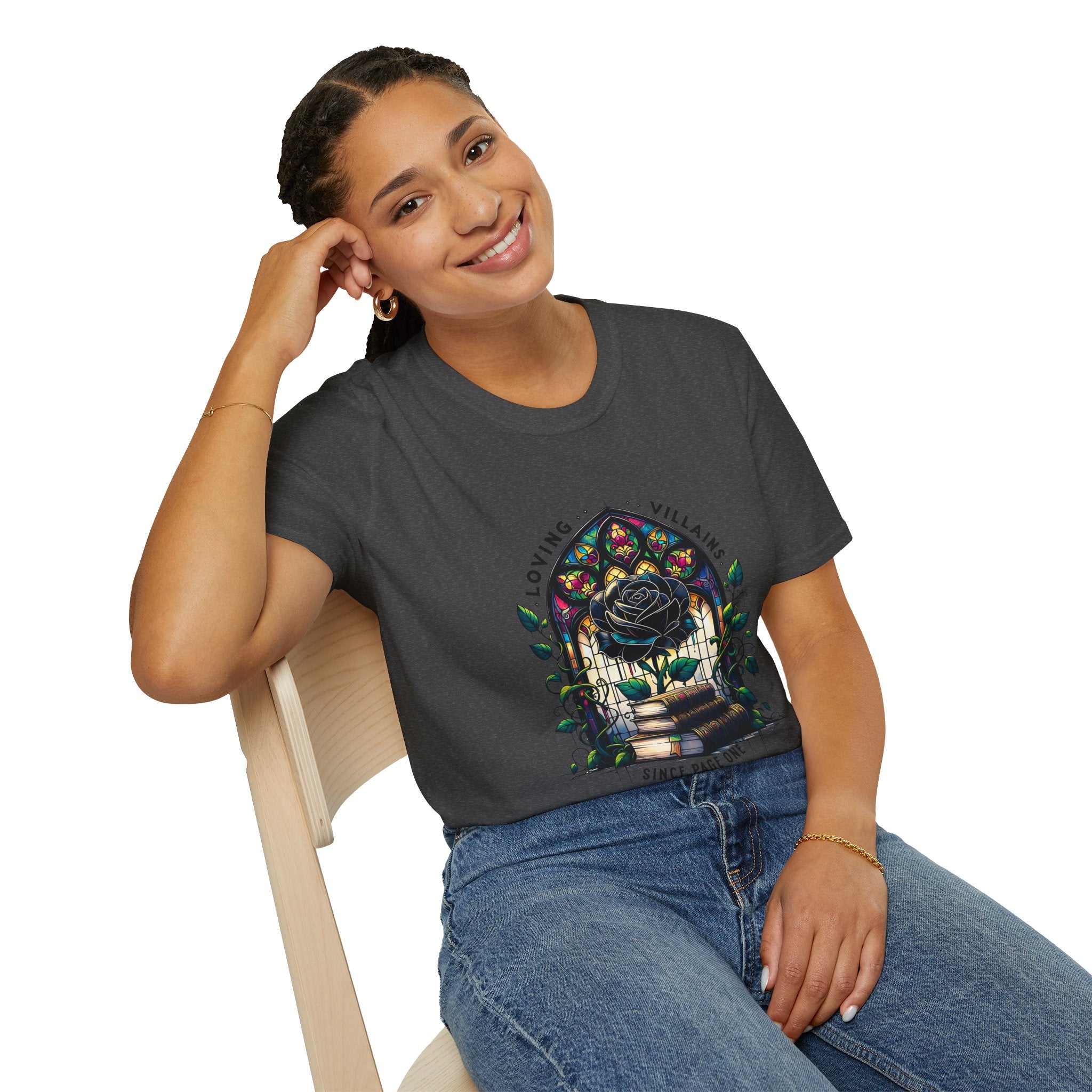 Loving Villains Rose Window T-Shirt — Gothic Floral 'Since Page One' Tee