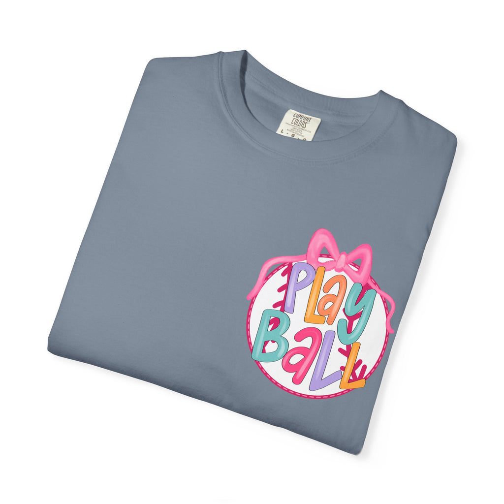 Softball Tee — "Play Ball" Front & "Pitch, Batter, Batter, Swing" Heart Back