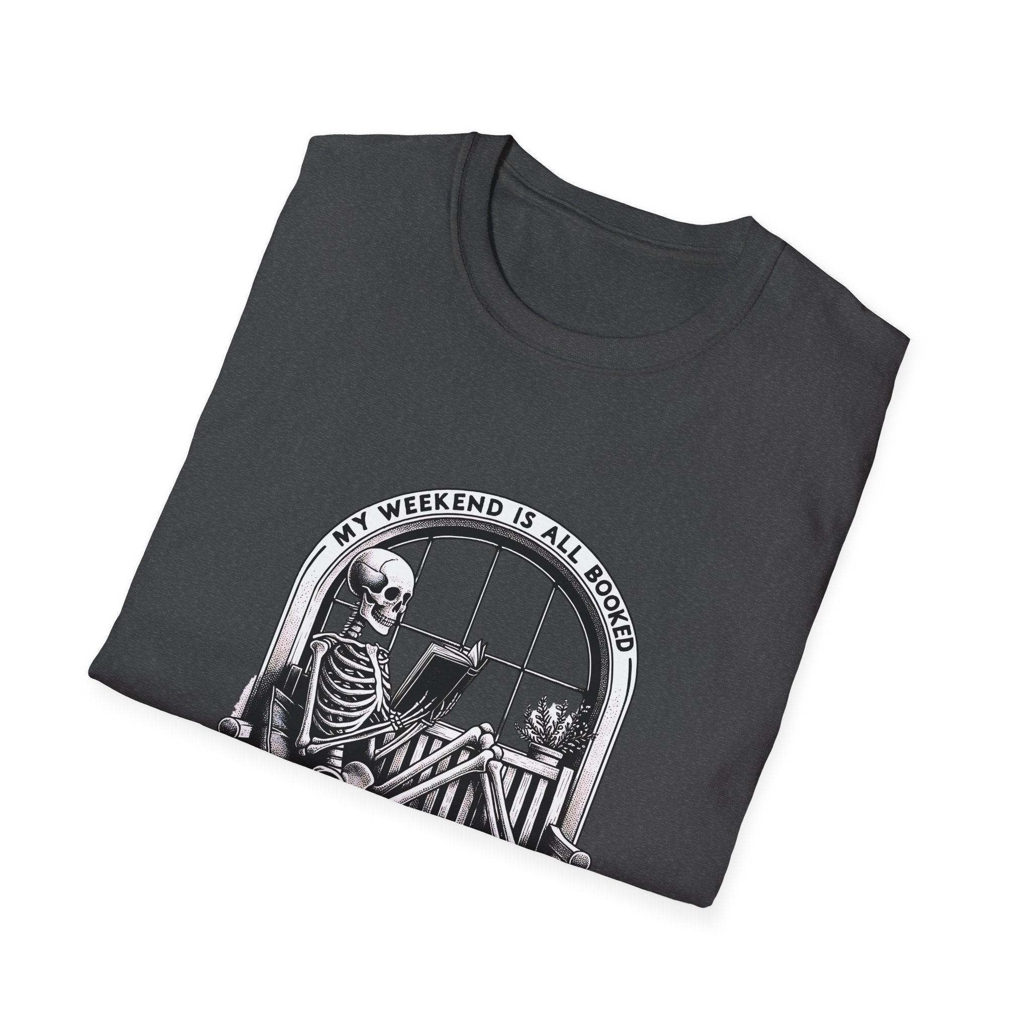 Skeleton Reading Window T‑Shirt — “My Weekend Is All Booked” Graphic Tee
