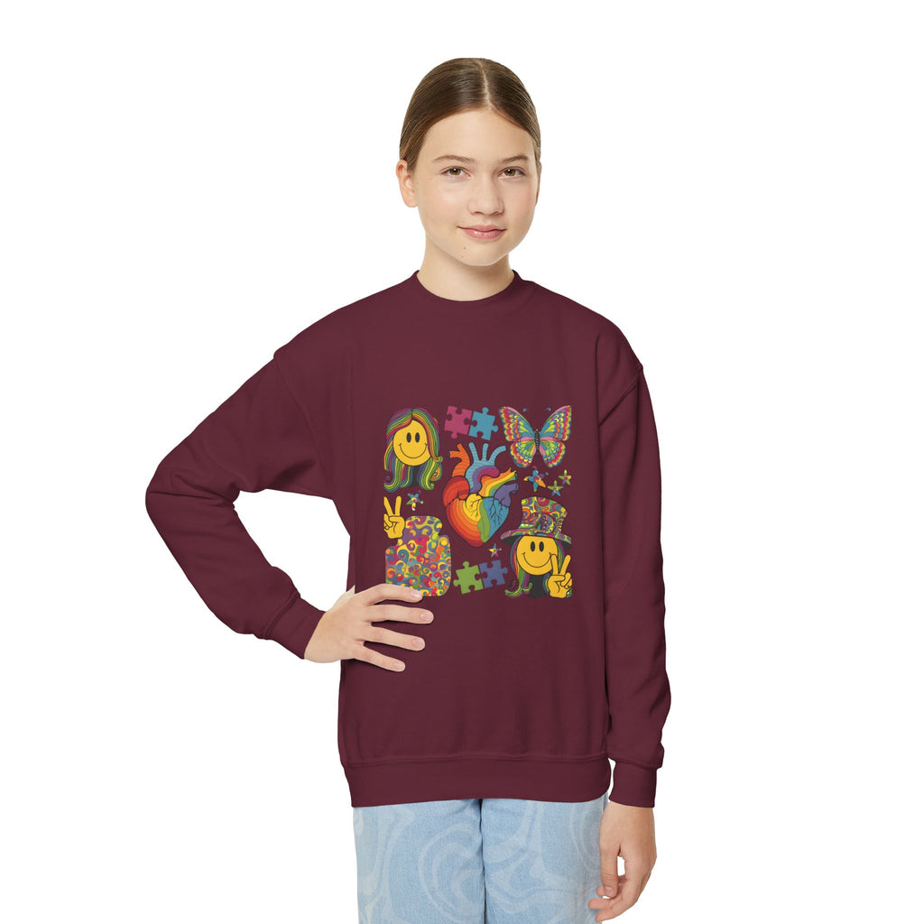Youth Heart & Smiley Puzzle Crewneck Sweatshirt