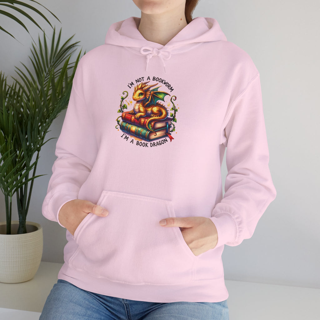 Hoodie — 'I'm Not A Dragon' Cute Snake-on-Book Graphic Pullover