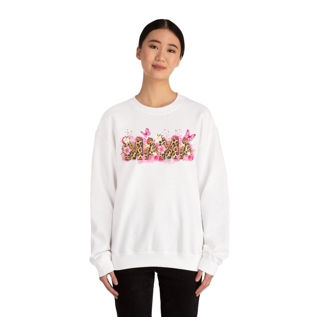 Mama Leopard Floral Crewneck Sweatshirt – Pink Butterflies