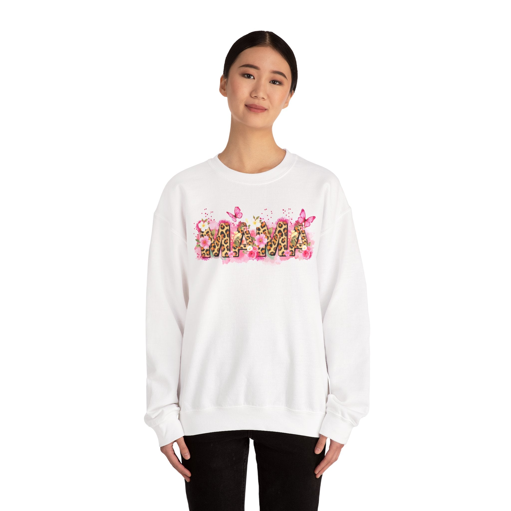 Mama Leopard Floral Crewneck Sweatshirt – Pink Butterflies