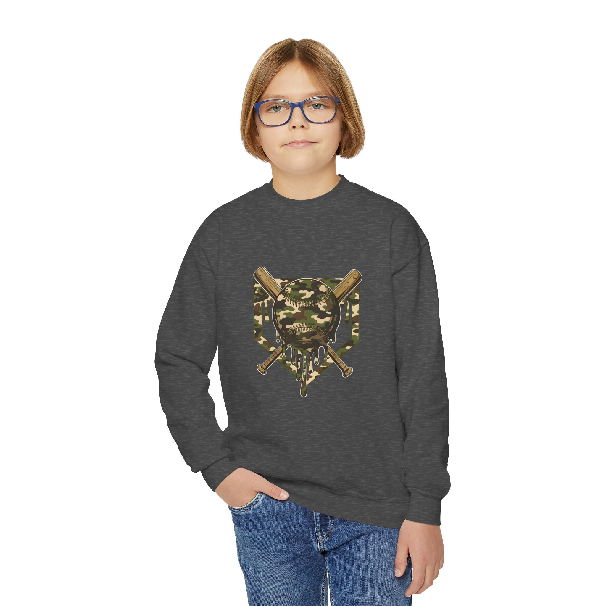 Youth Camo Baseball Shield Crewneck Sweatshirt