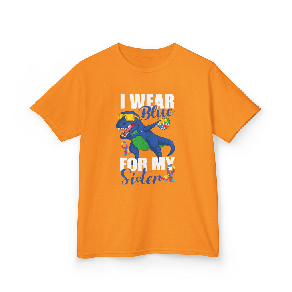 Kids T‑Shirt — "Blue Sister" Rainbow Autism Awareness Dino Tee