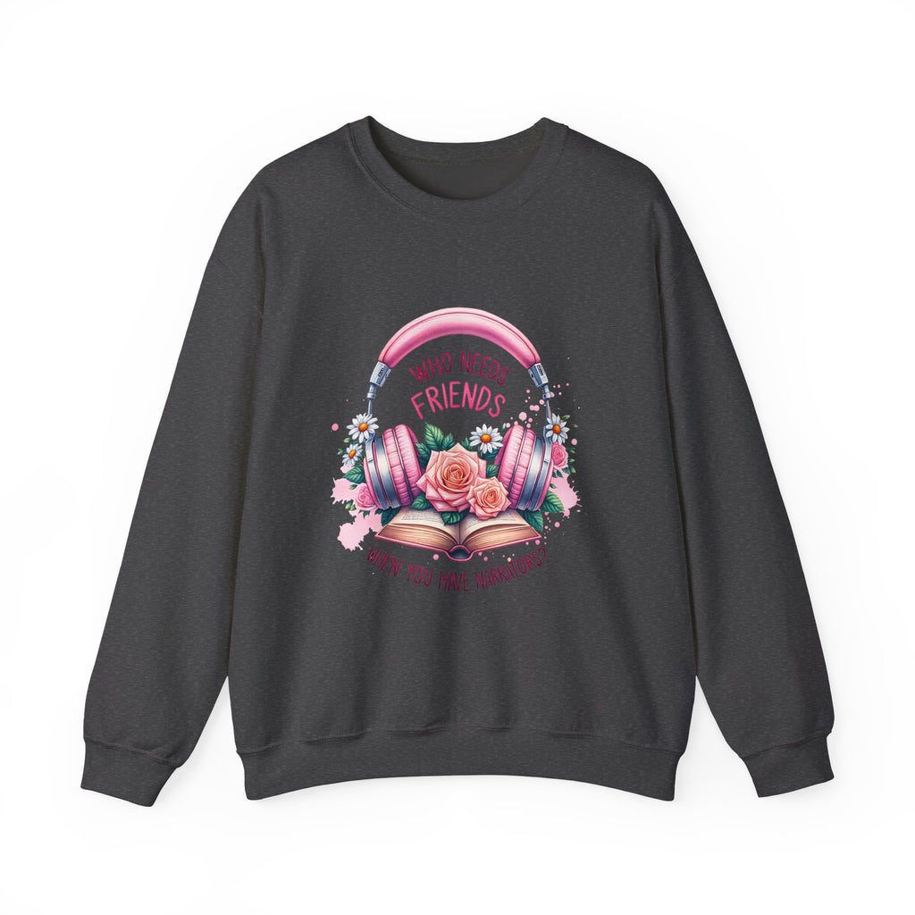 Crewneck Sweatshirt - "Who Needs Friends When You Have Headphones" Floral Pink Headphone Design