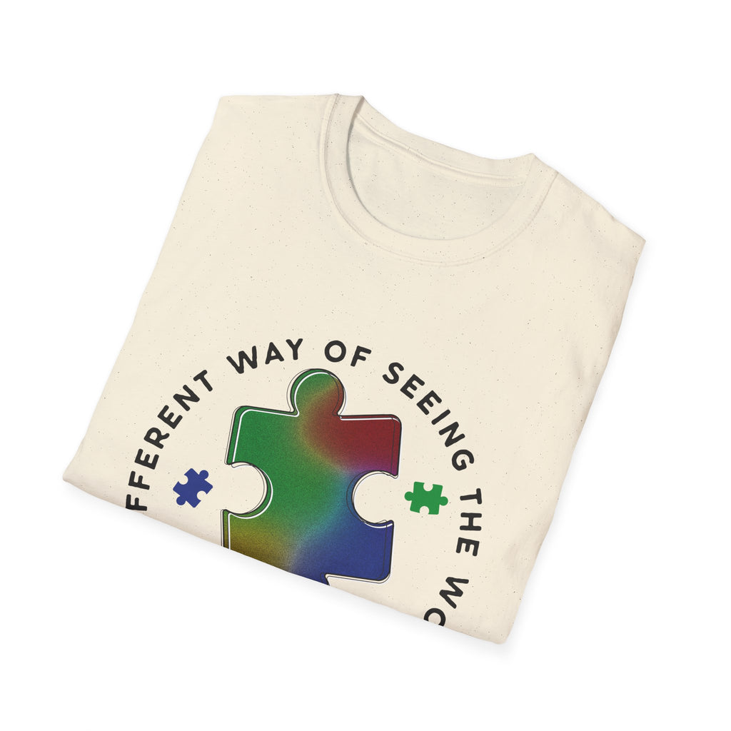 Autism Awareness T-Shirt – 'A Different Way of Seeing the World' Puzzle Heart Tee