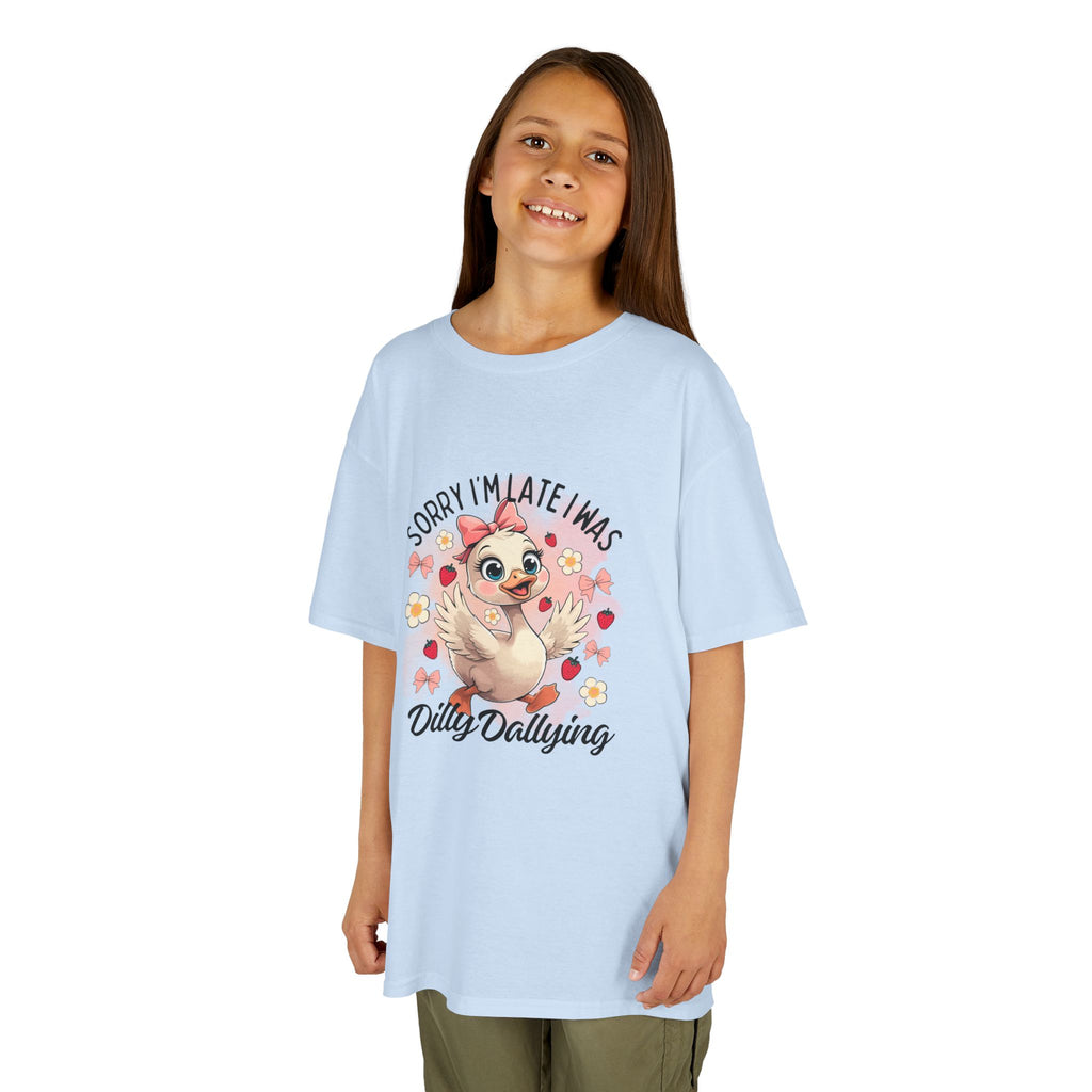 Kids Tee — "Sorry I’m Late I Was Dilly Dallying" Cute Sloth Floral Graphic