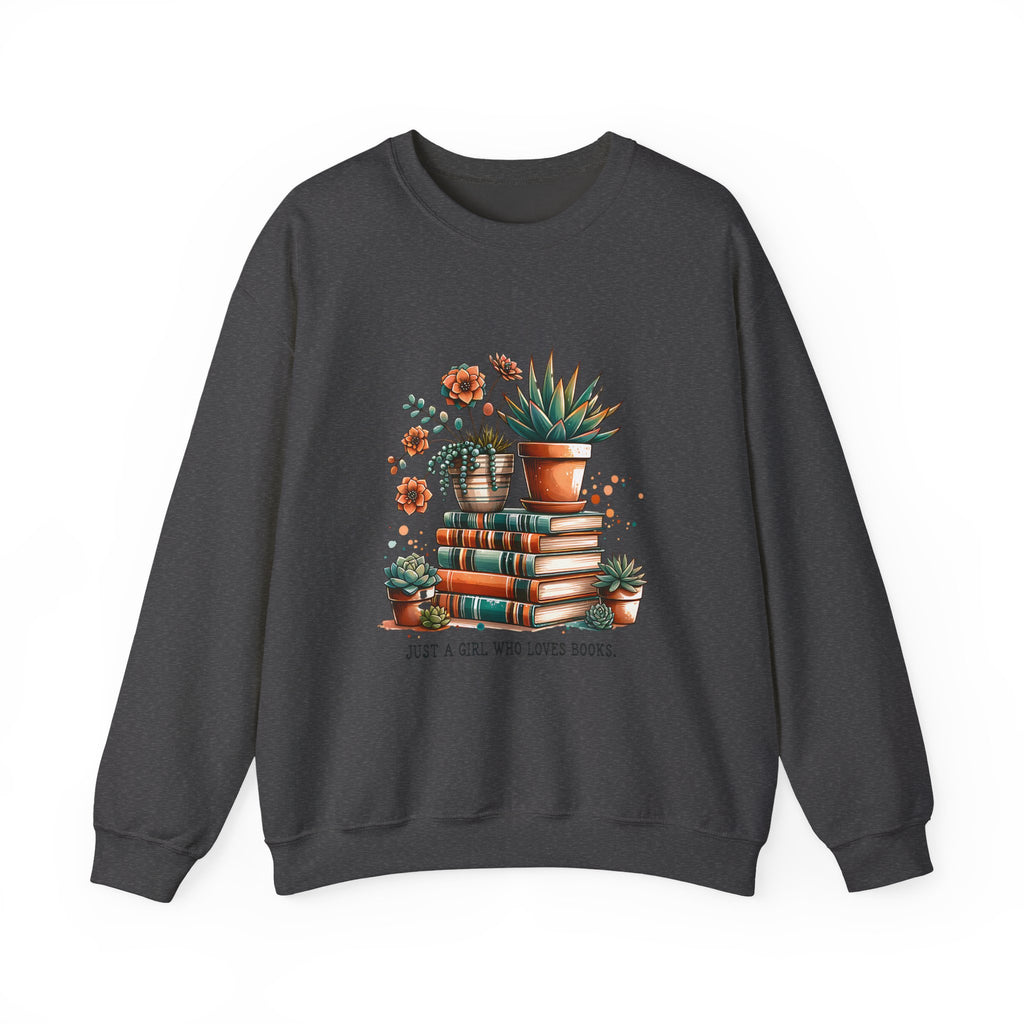 Booklover Sweatshirt — “Just a Girl Who Loves Books” Floral Plants & Stacks Crewneck