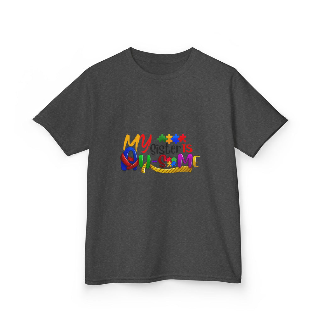 Kids T-Shirt — "My Sister is Awesome" Colorful Rainbow Typography Tee