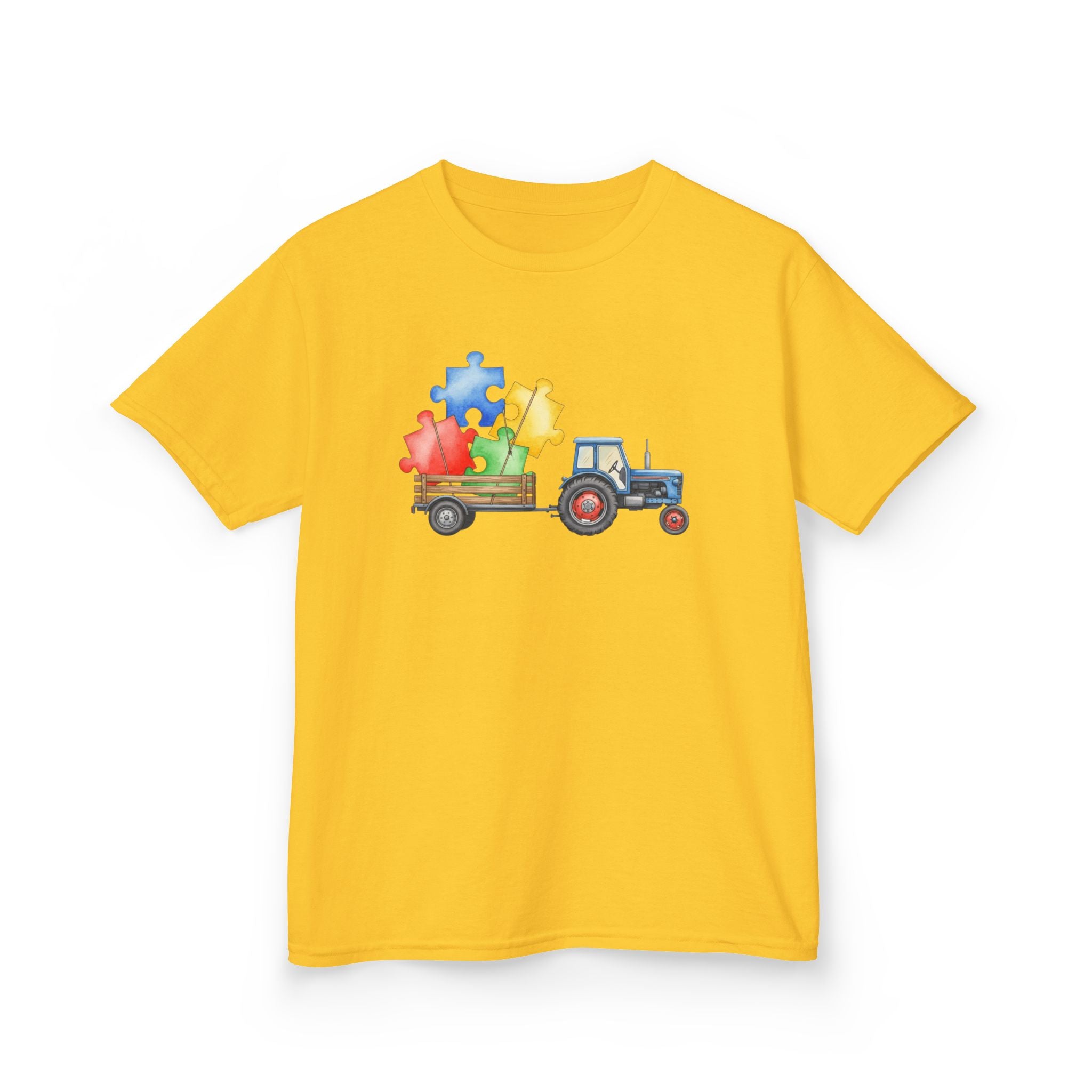 Kids Tractor with Puzzle Pieces T-Shirt — Autism Awareness Farm Tee
