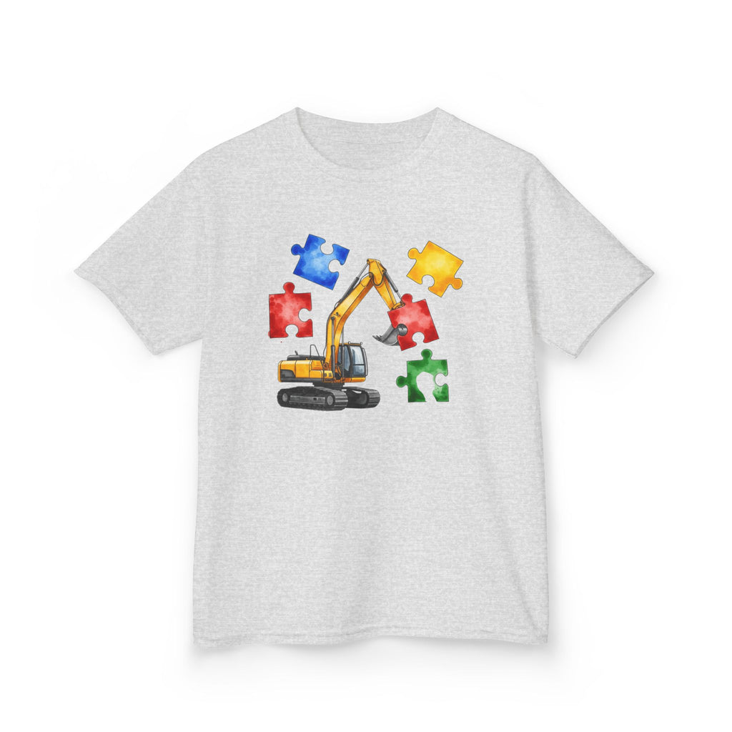 Kids Excavator Puzzle T-Shirt — Construction Truck Autism Awareness Tee