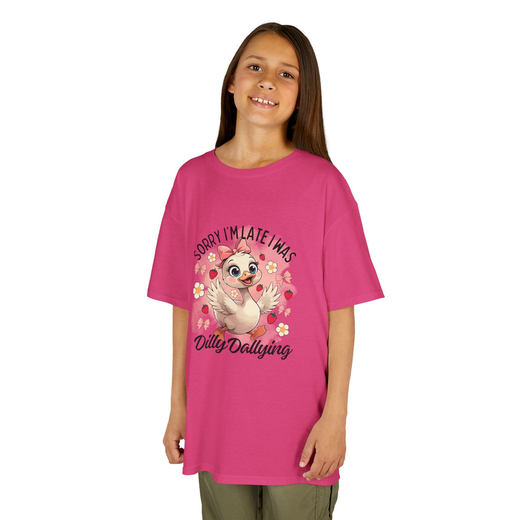 Kids Tee — "Sorry I’m Late I Was Dilly Dallying" Cute Sloth Floral Graphic