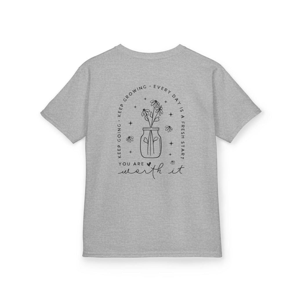 Kids Tee — “You Are Worth It” Minimal Floral Comfort Shirt