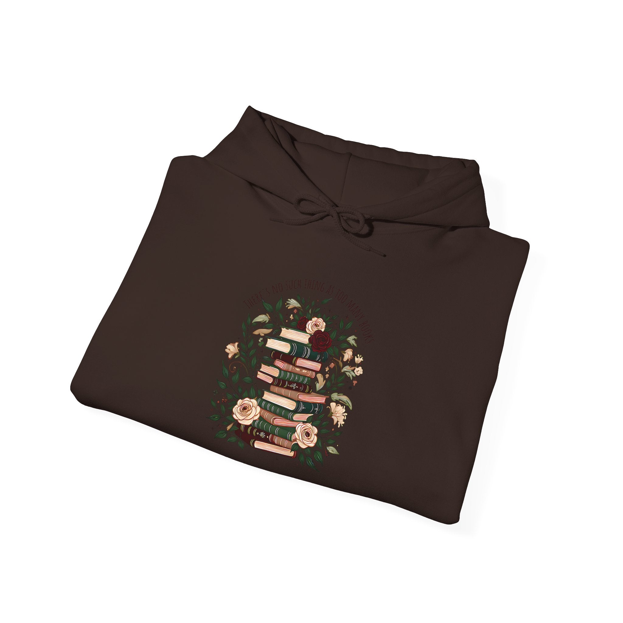 Cozy Reading Stack Hoodie — Floral Bookshelf Design