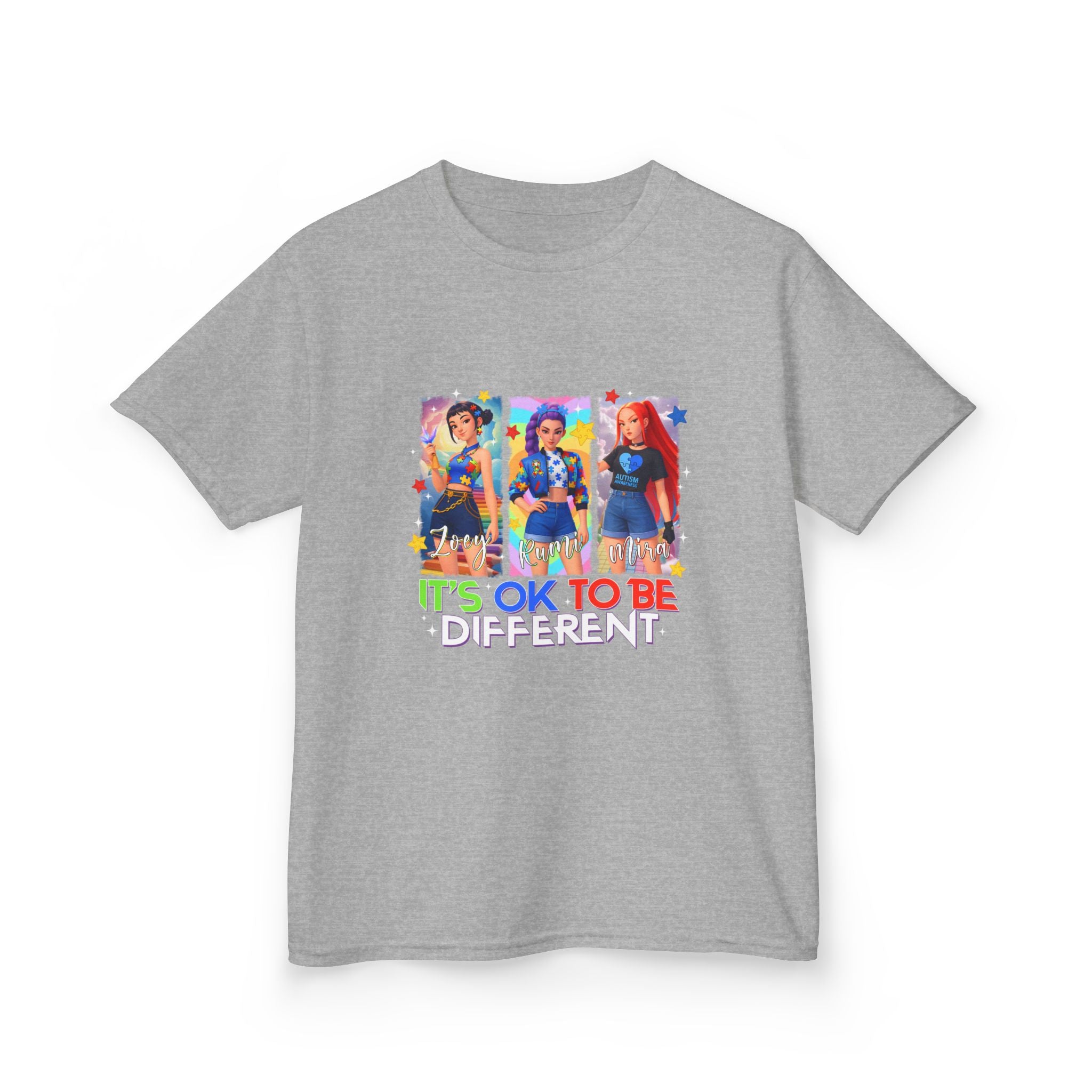 Kids Tee — "It's OK to Be Different" Colorful Pride Graphic