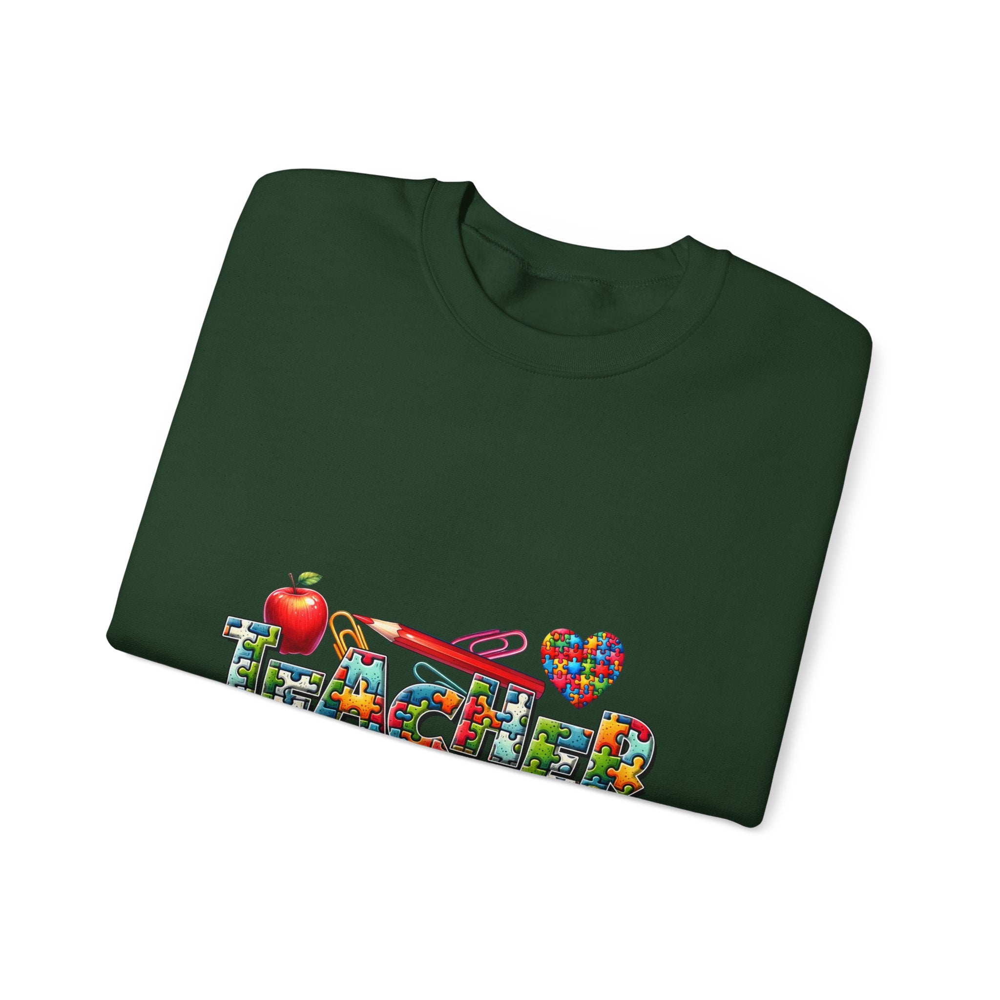 Teacher Crewneck Sweatshirt — Colorful Apple & School Supply Design