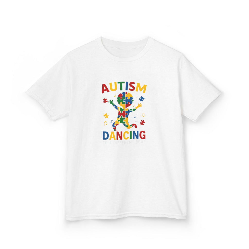 Kids T-Shirt — 'Autism Dancing' Colorful Puzzle-Child Silhouette Tee
