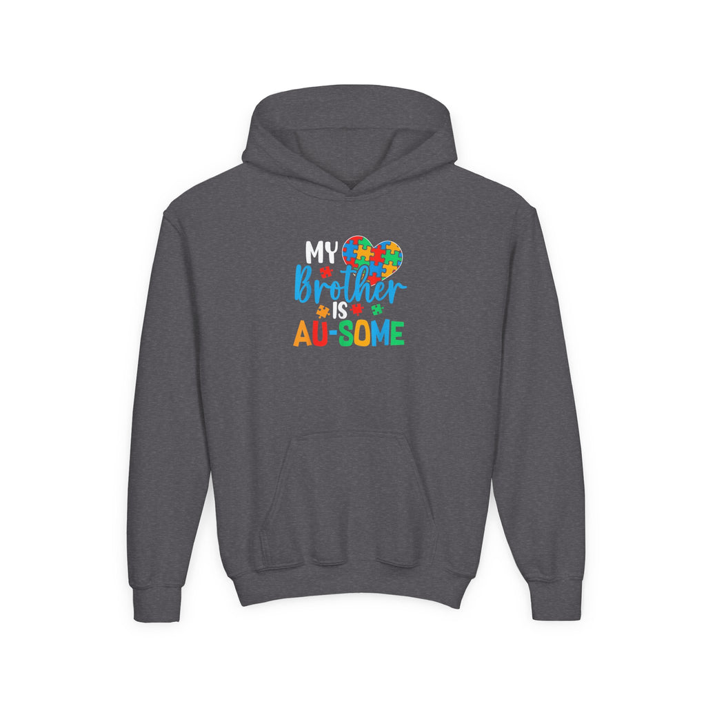 Youth Hoodie - "My Brother is Au-some" Autism Awareness Puzzle Heart Sweatshirt
