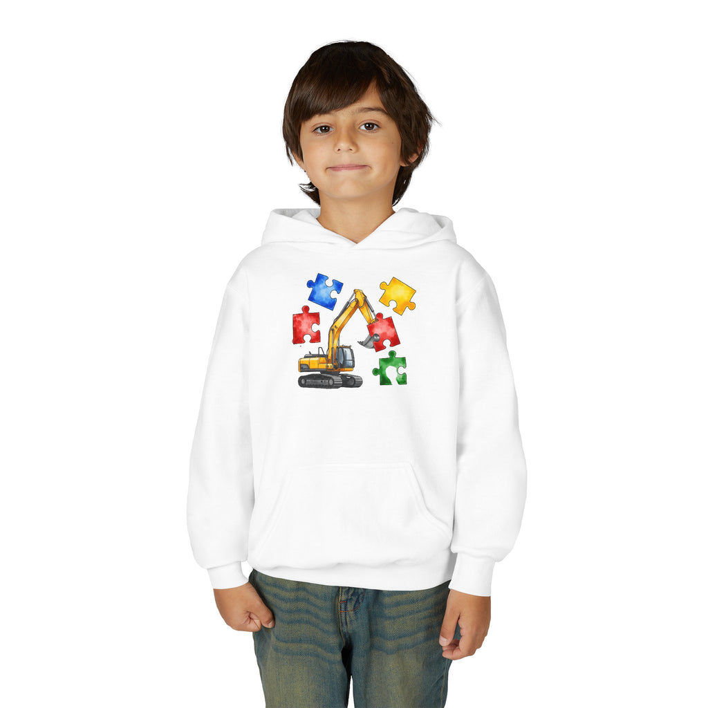 Kids Excavator Puzzle Hoodie - Autism Awareness Construction Sweatshirt