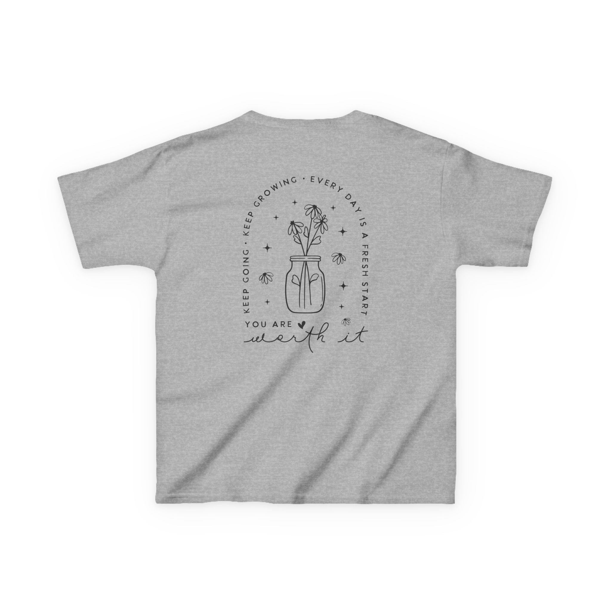 Kids Tee — “You Are Worth It” Minimal Floral Comfort Shirt