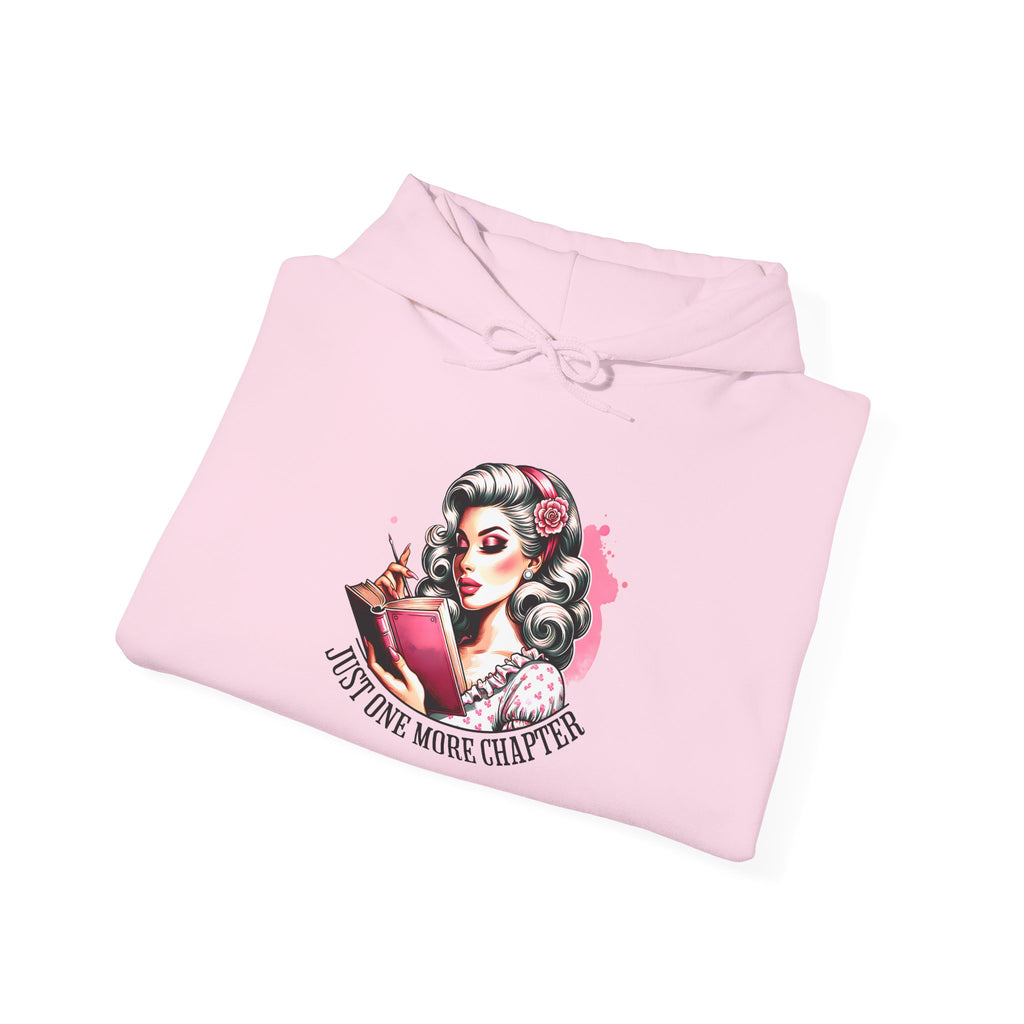 Hoodie — Retro Pin-Up Reader “Just One More Chapter” Cozy Book Lover Sweatshirt