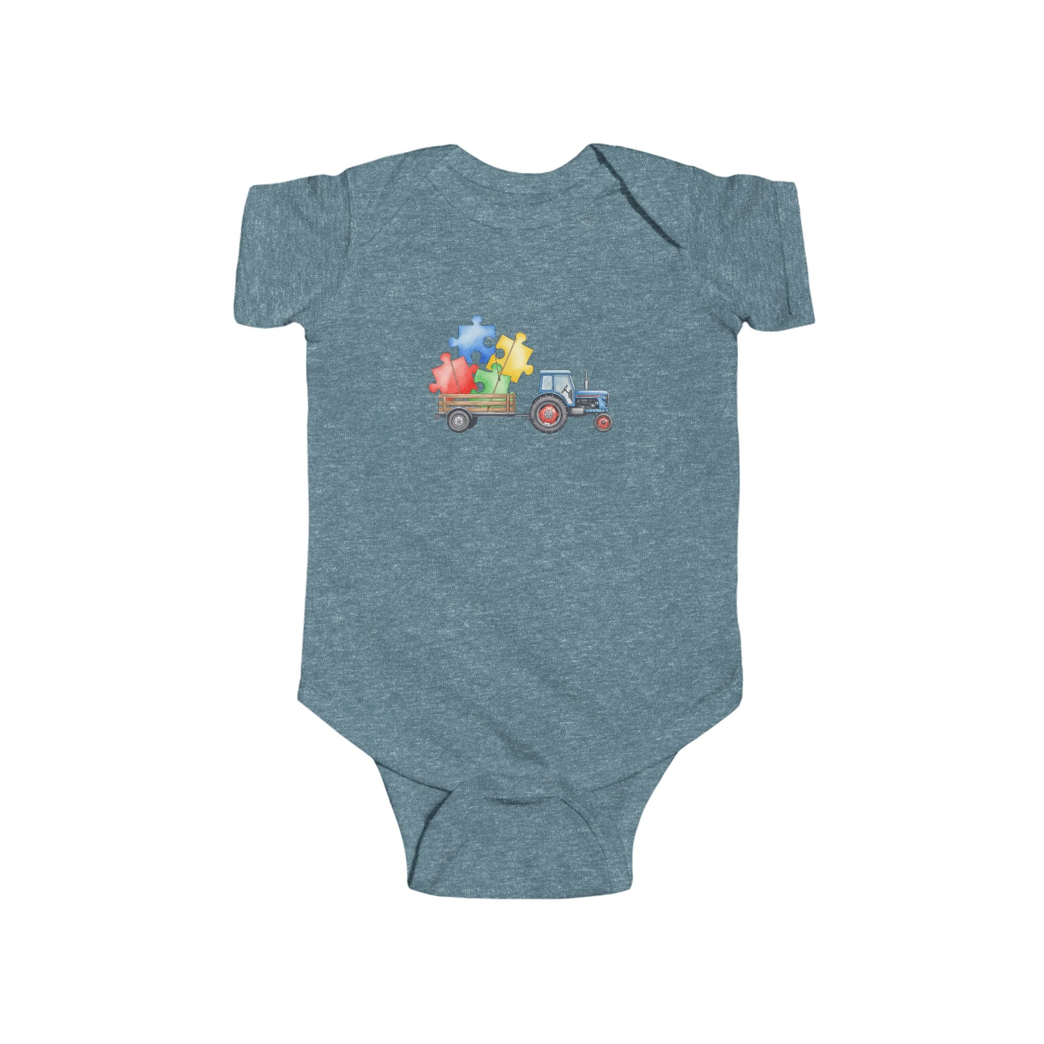 Baby Bodysuit - Cute Puzzle Pieces on Tractor Infant Onesie